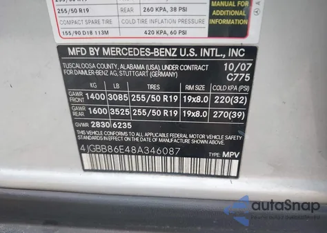 2008 Mercedes-Benz Ml 350 4Matic from USA, damaged, VIN 4JGBB86E48A346087